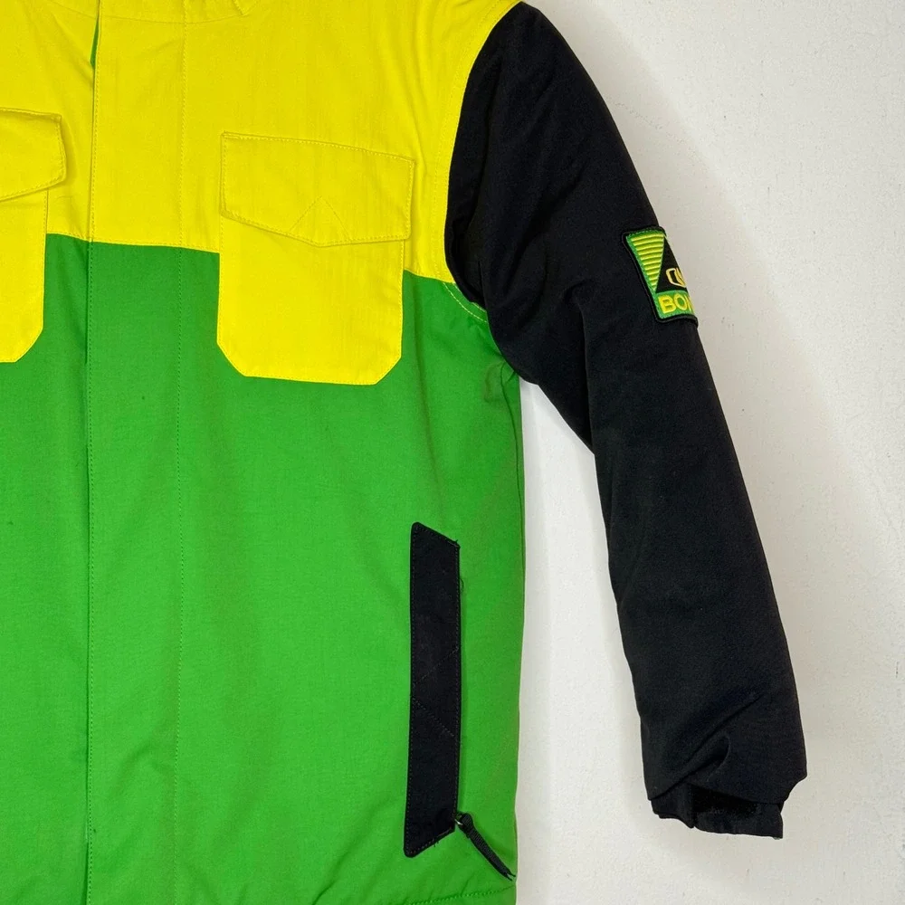 Bonfire Kids Medium Snowboard Jacket Green Yellow Black Insulated Gorpcore Neon